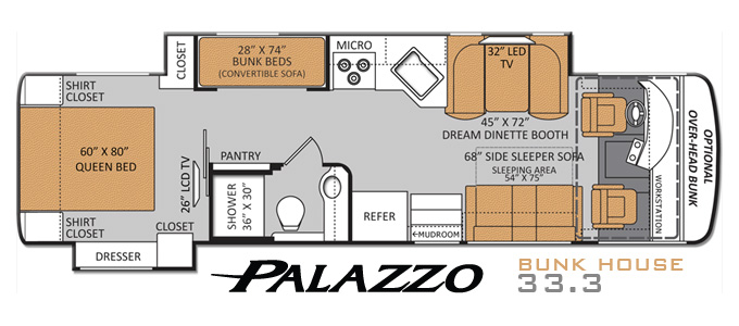 Thor Motor Coach Palazzo Bunk House Diesel Pusher Motorhome Floorplan 